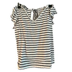 Cupshe White Striped Top with Ruffle Sleeves & Bow Tie Back Nautical Tee Size S